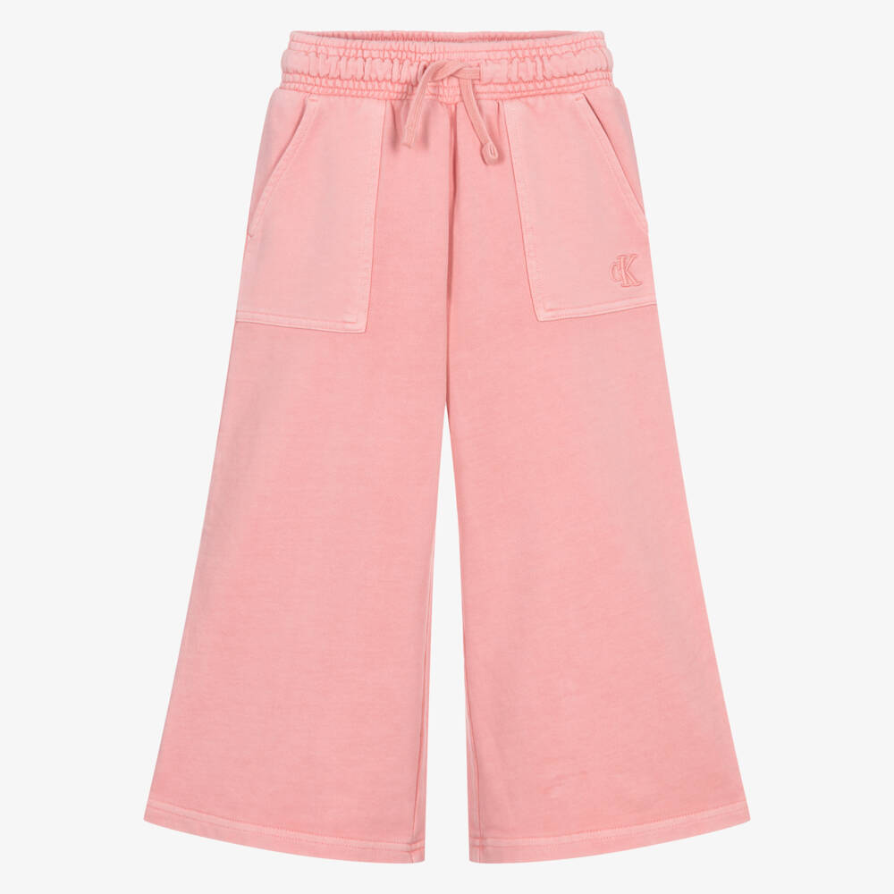 Calvin Klein-Girls Pink Cotton Jersey Wide Leg Joggers | Childrensalon Outlet