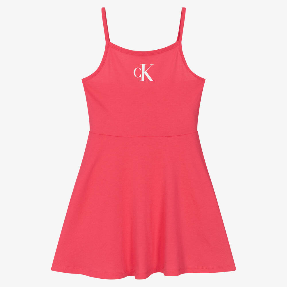 Calvin Klein - Girls Pink Cotton Logo Beach Dress | Childrensalon