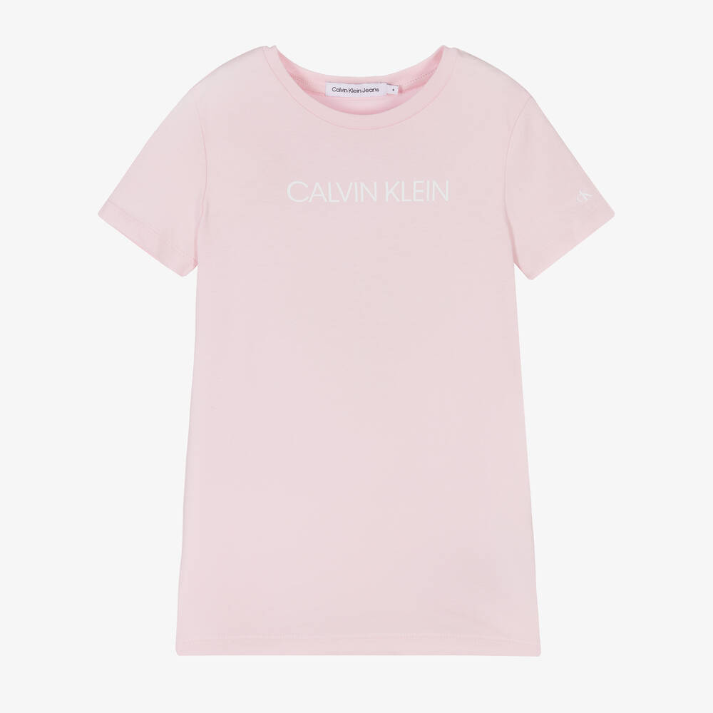 Calvin Klein Jeans - Girls Pink Cotton Logo Dress | Childrensalon