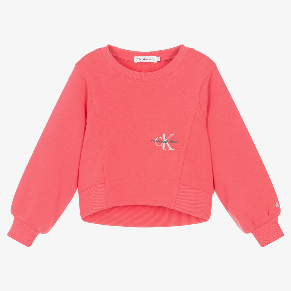 Calvin Klein Jeans - Girls Pink Cotton Logo Sweatshirt | Childrensalon