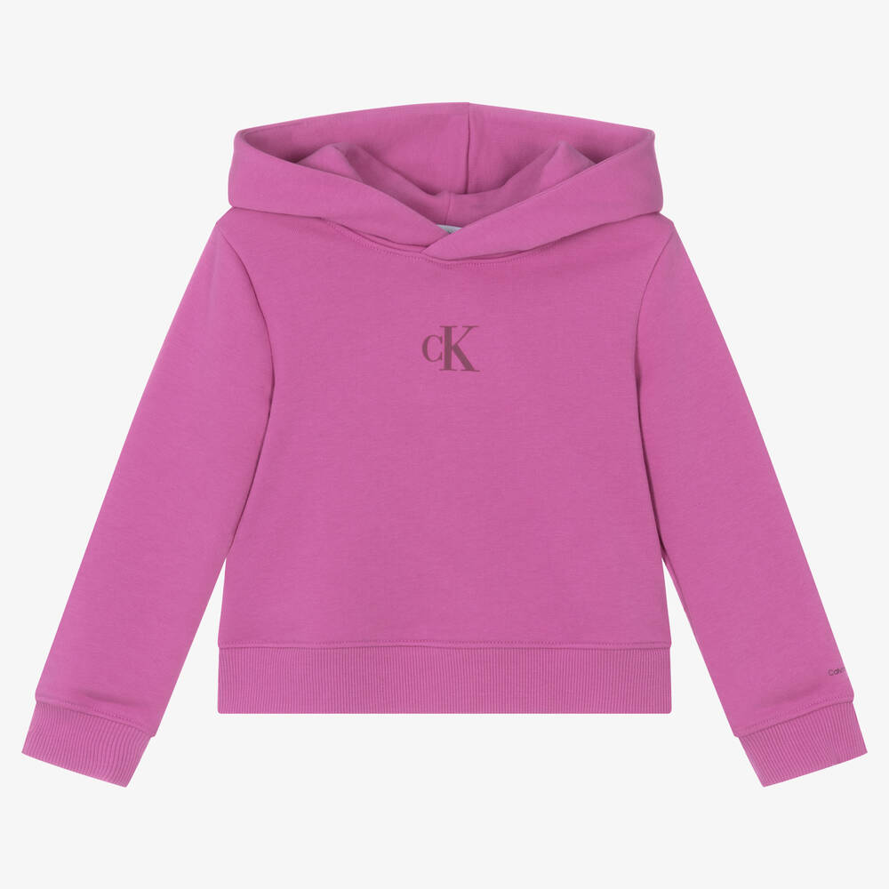 Calvin Klein - Girls Pink Cotton Monogram Hoodie | Childrensalon