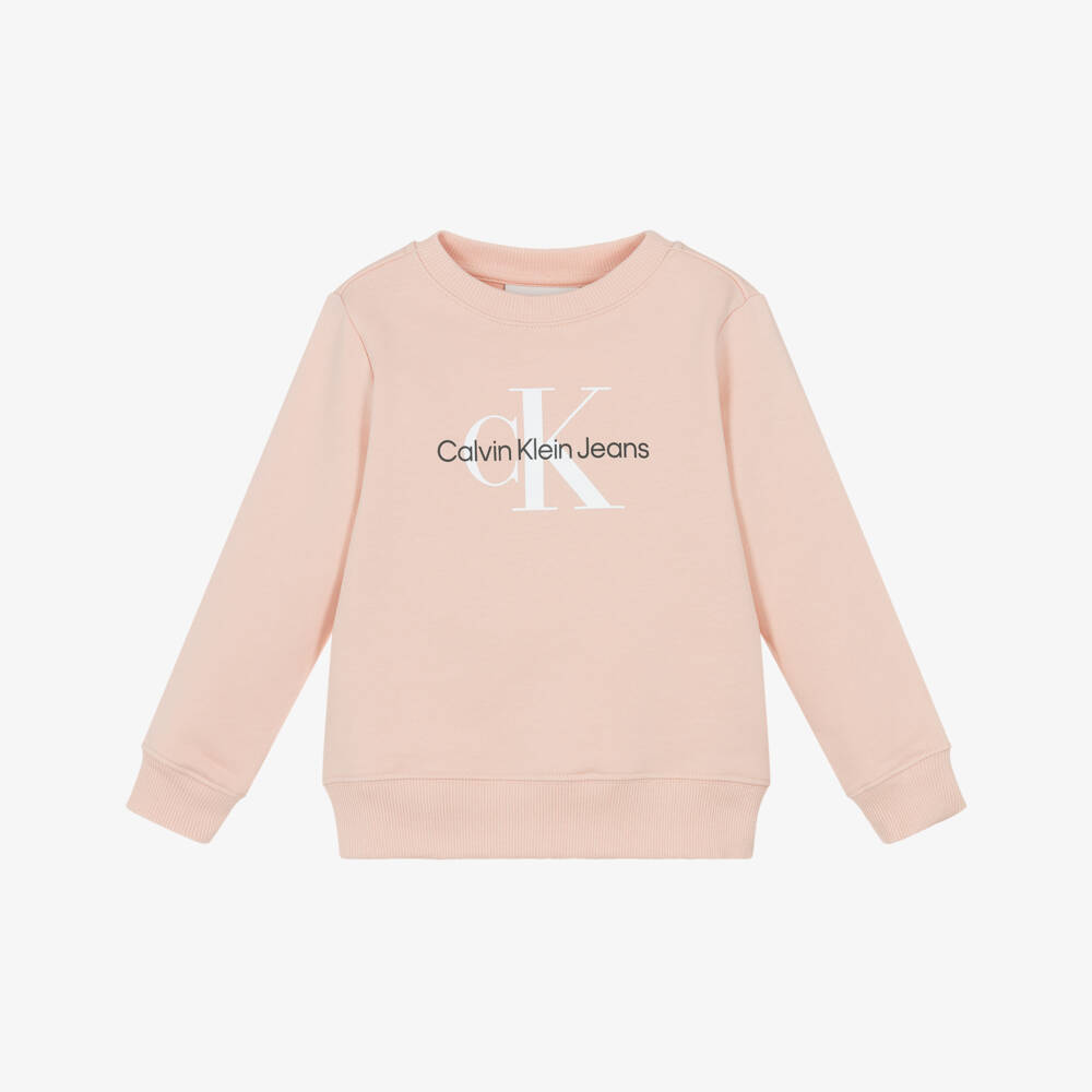 Calvin Klein-Girls Pink Cotton Monogram Logo Sweatshirt | Childrensalon Outlet