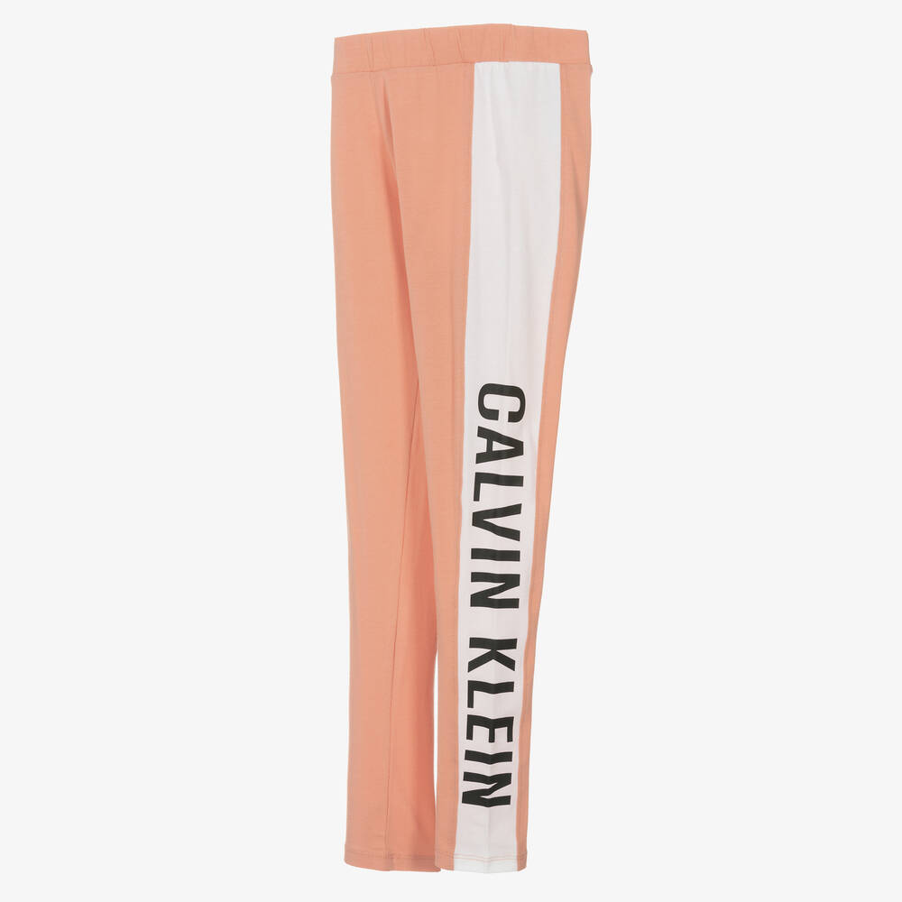 كالفين كلاين-بيجاما قطن جيرسي لون زهري وأبيض للبنات | Childrensalon Outlet