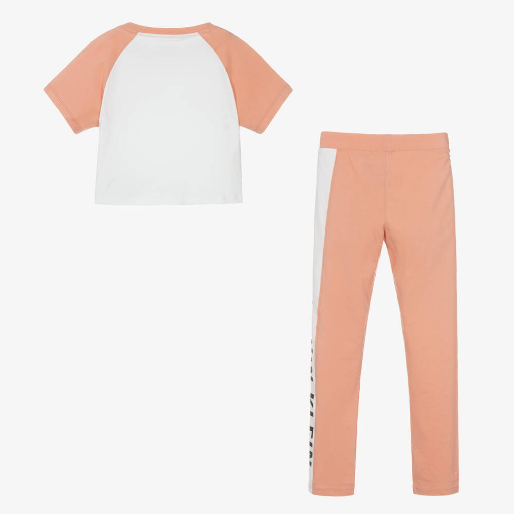 كالفين كلاين-بيجاما قطن جيرسي لون زهري وأبيض للبنات | Childrensalon Outlet