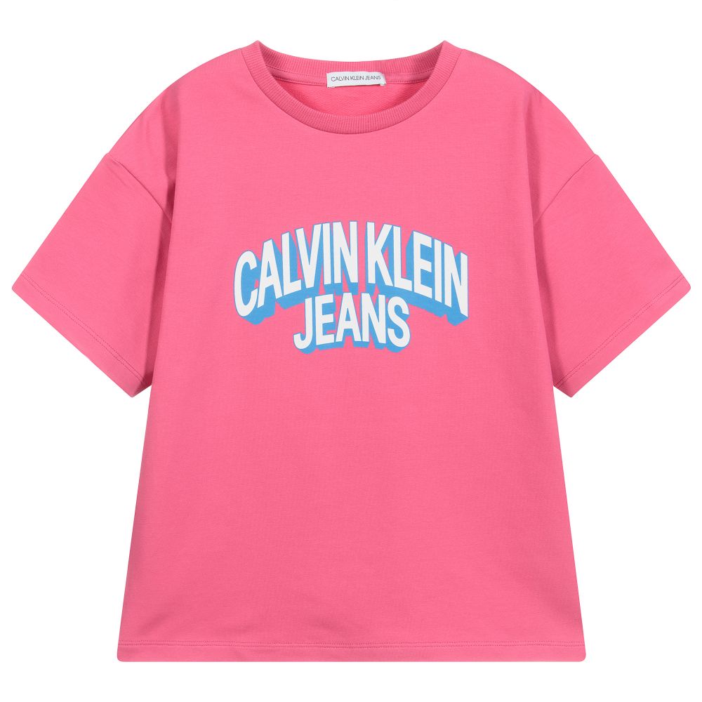 Calvin Klein Jeans - Girls Pink Cotton T-Shirt | Childrensalon
