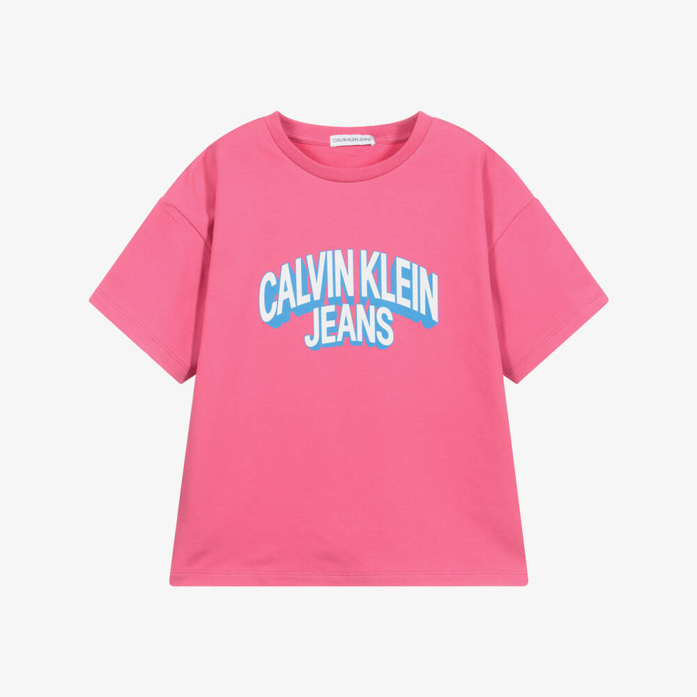 Calvin Klein Jeans-Girls Pink Cotton T-Shirt | Childrensalon Outlet