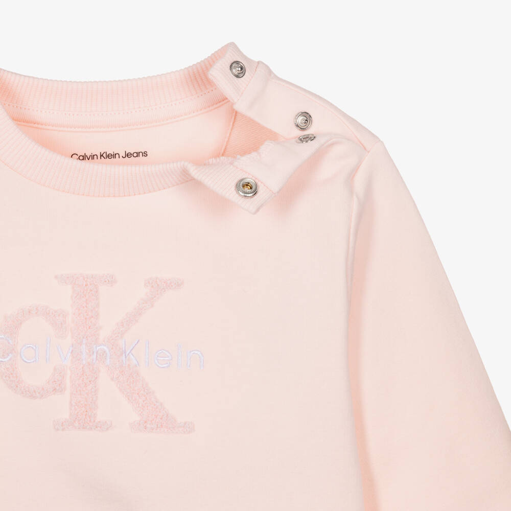 Calvin Klein-Girls Pink Cotton Tracksuit with Bouclé Logo | Childrensalon Outlet