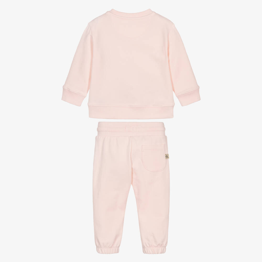 Calvin Klein-Girls Pink Cotton Tracksuit with Bouclé Logo | Childrensalon Outlet