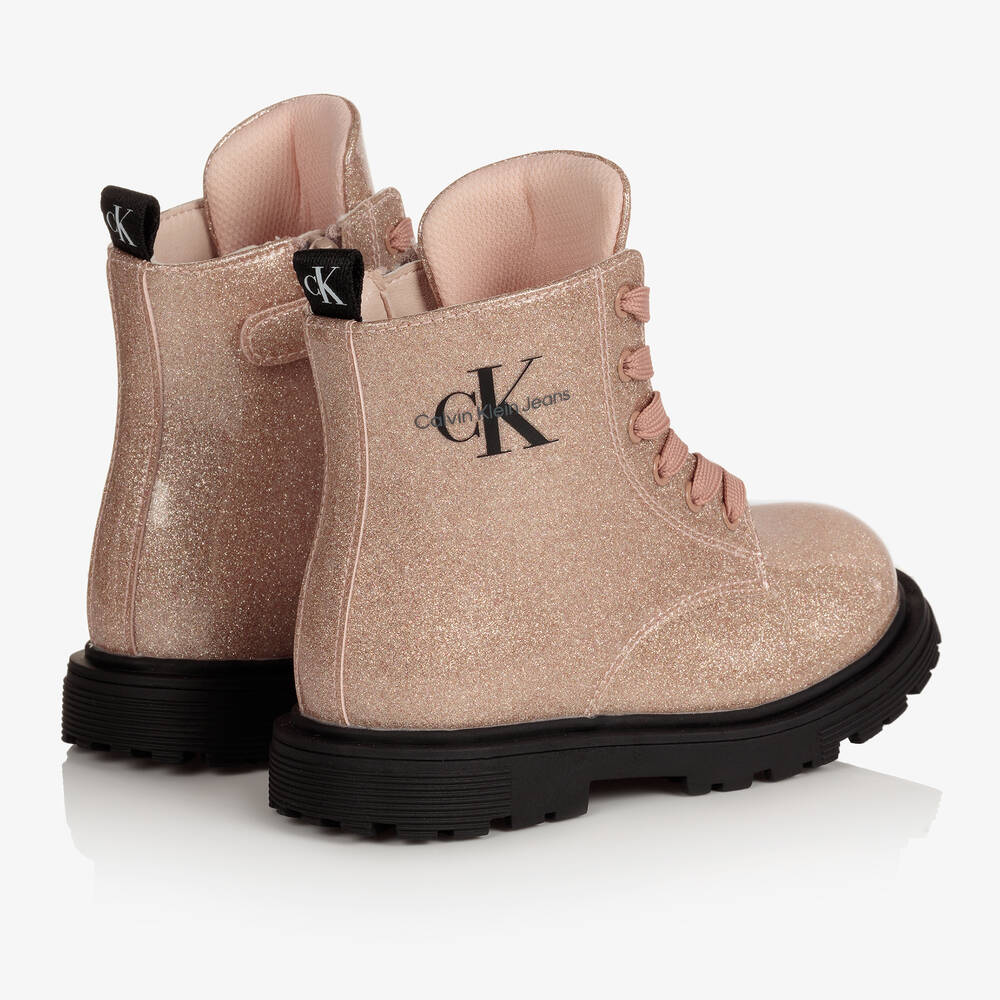 Calvin Klein Jeans Girls Pink Faux Leather Boots Childrensalon Outlet