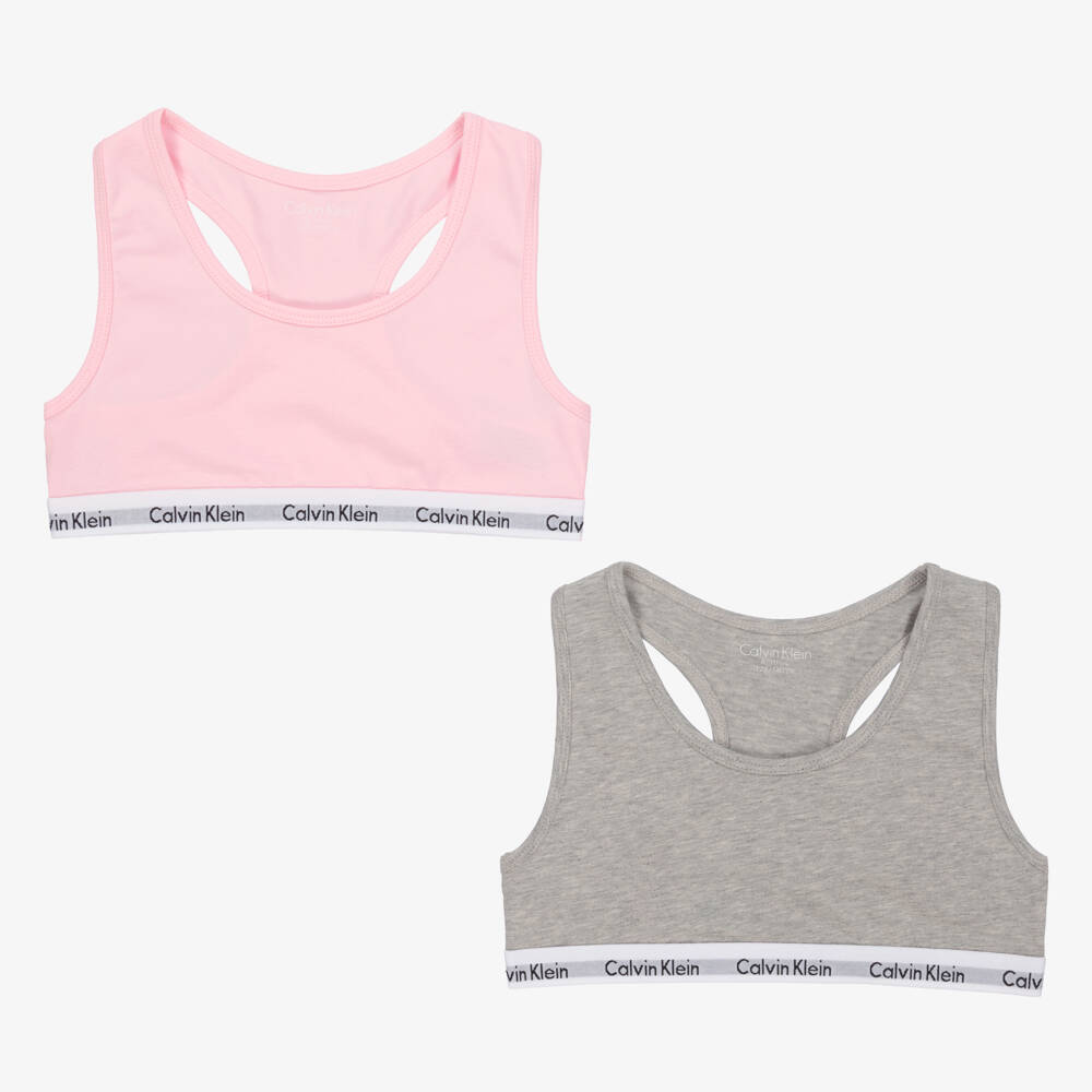 Calvin Klein-Girls Pink & Grey Crop Tops Duo | Childrensalon Outlet