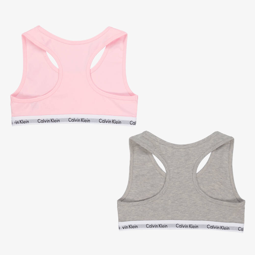 Calvin Klein-صدرية رياضية قطن لون رمادي وزهري للبنات (عدد 2) | Childrensalon Outlet