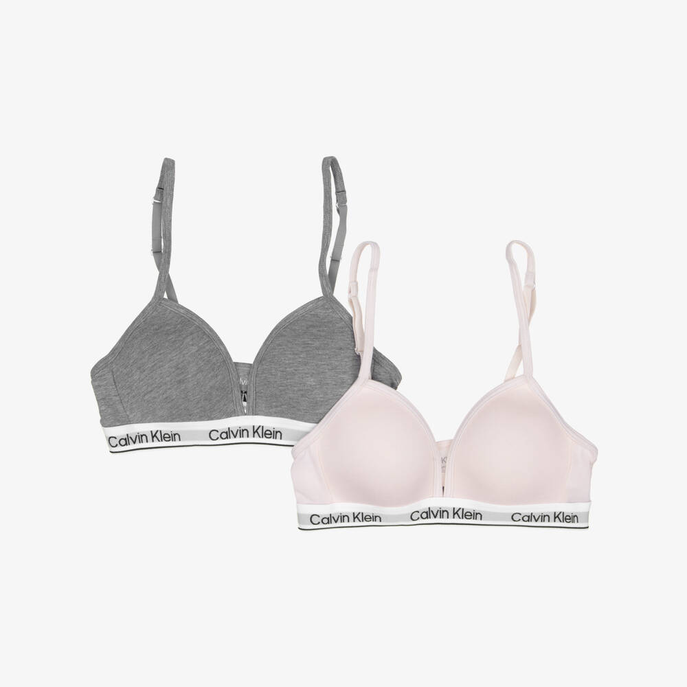 Calvin Klein-Girls Pink & Grey Lightly Padded Cotton Bras (2 Pack) | Childrensalon Outlet