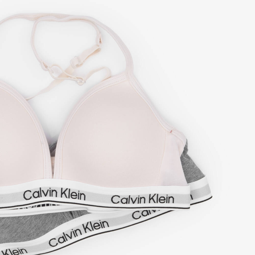 Calvin Klein-Girls Pink & Grey Lightly Padded Cotton Bras (2 Pack) | Childrensalon Outlet
