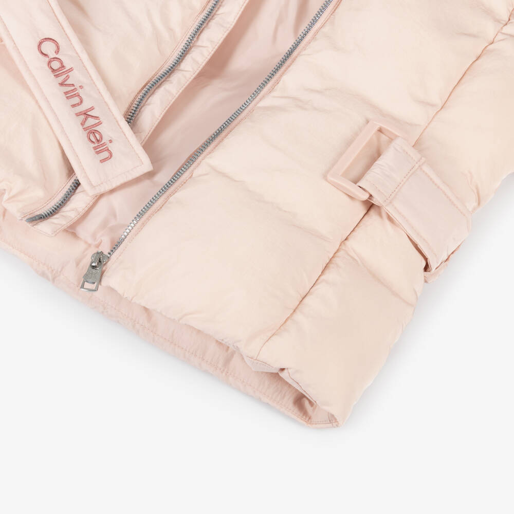 Calvin Klein-جاكيت بافر بحزام لون زهري للبنات | Childrensalon Outlet