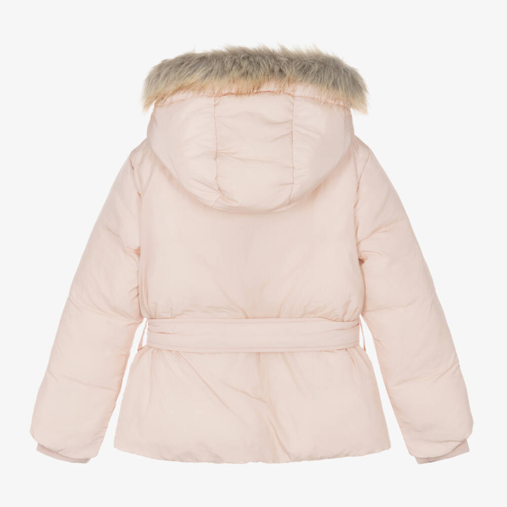 Calvin Klein-جاكيت بافر بحزام لون زهري للبنات | Childrensalon Outlet