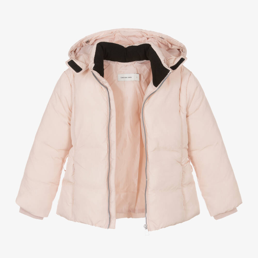 Calvin Klein-جاكيت بافر بحزام لون زهري للبنات | Childrensalon Outlet