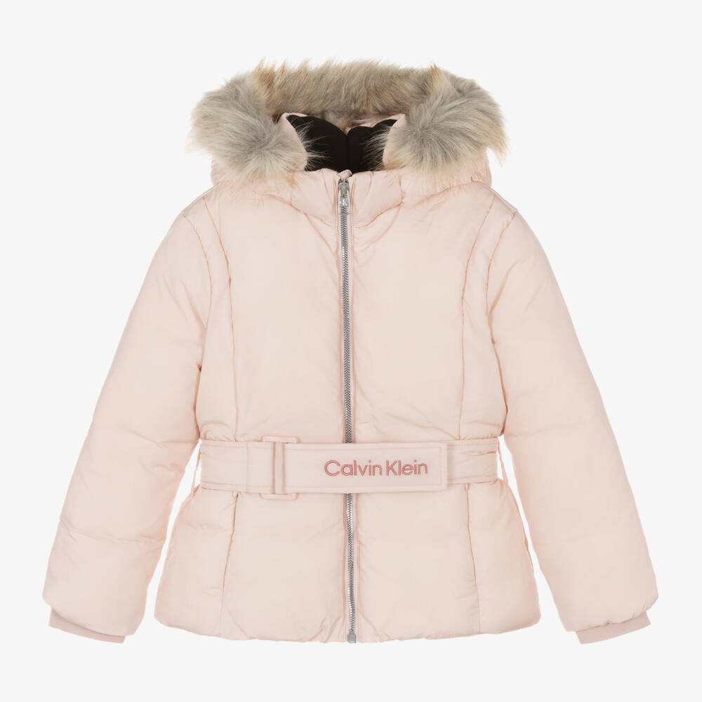 Calvin Klein-Girls Pink Hooded Puffer Coat | Childrensalon Outlet