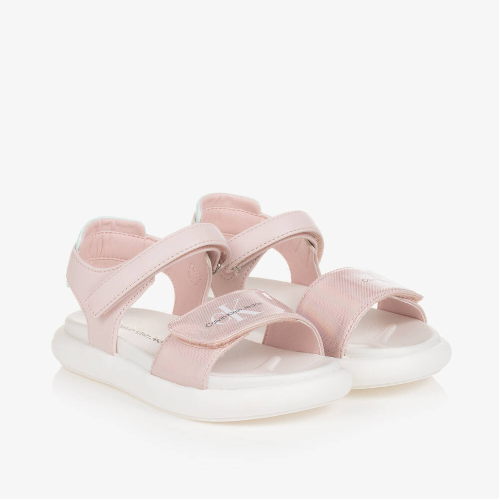 Calvin Klein-Girls Pink Iridescent Sandals | Childrensalon Outlet