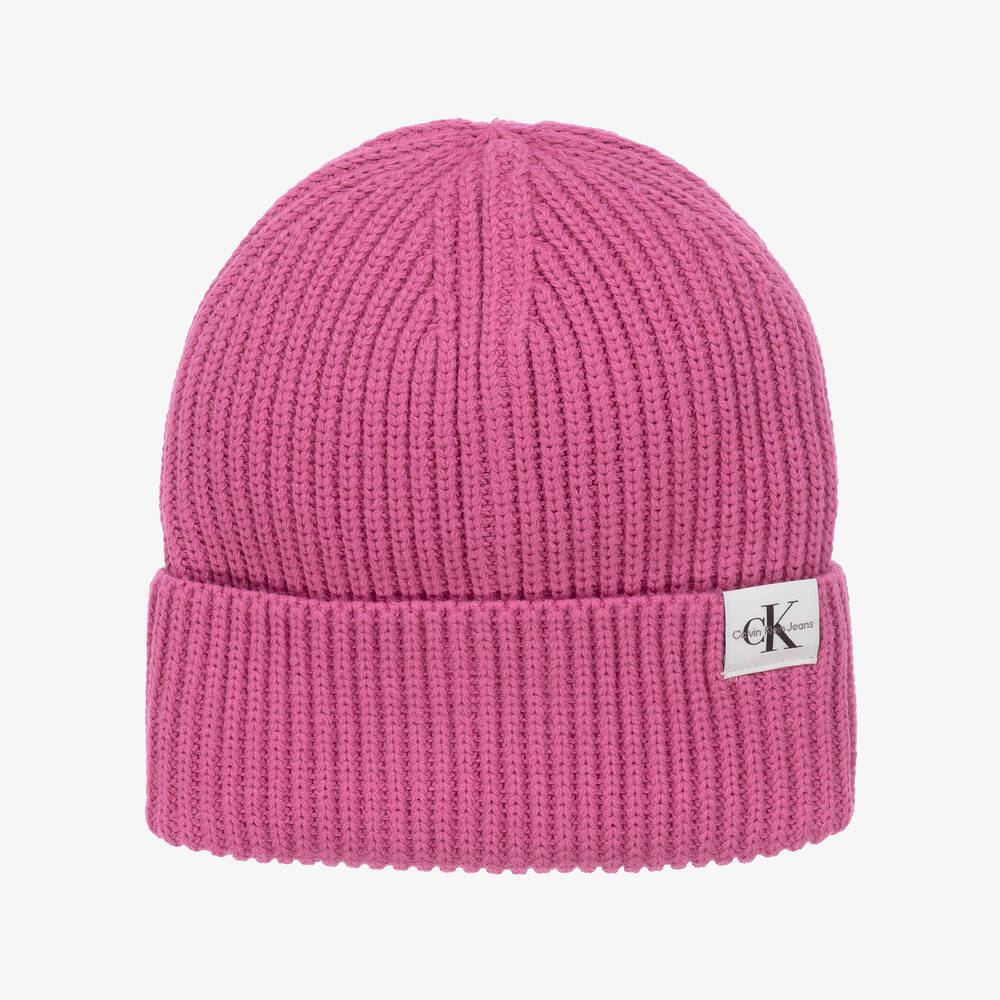 Calvin Klein - Girls Pink Knitted Beanie Hat | Childrensalon