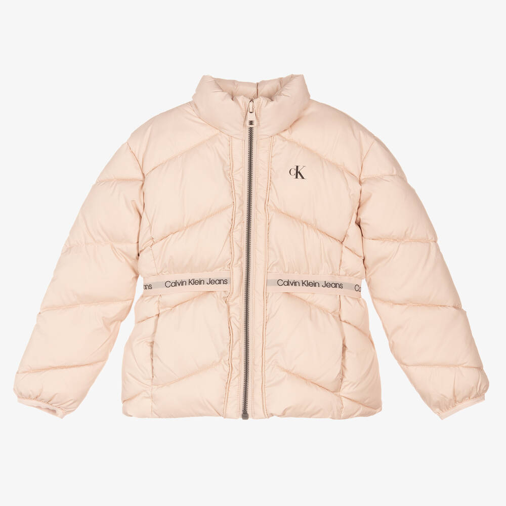 Calvin Klein Jeans - Girls Pink Logo Puffer Jacket  | Childrensalon