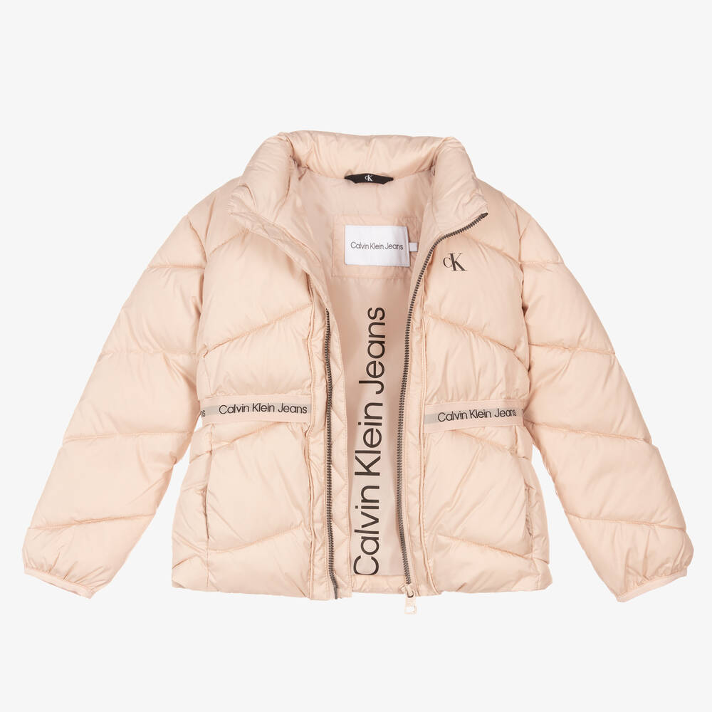 Calvin Klein Jeans Girls Pink Logo Puffer Jacket Childrensalon