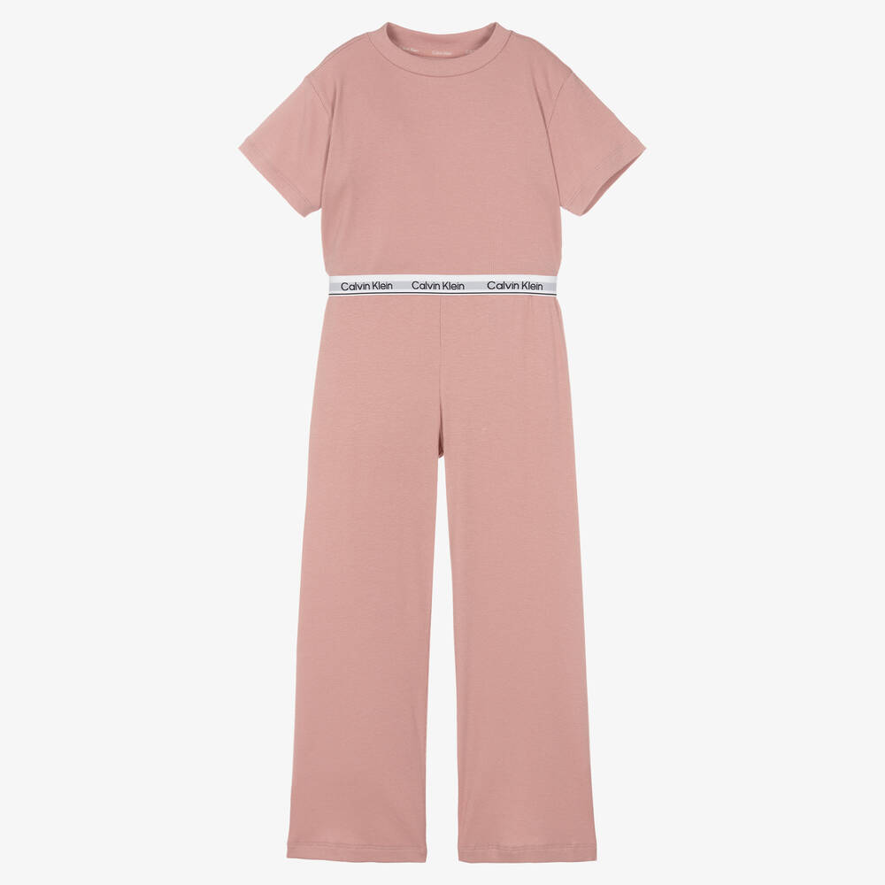 Girls Pink Modal Cotton Jersey Pyjamas