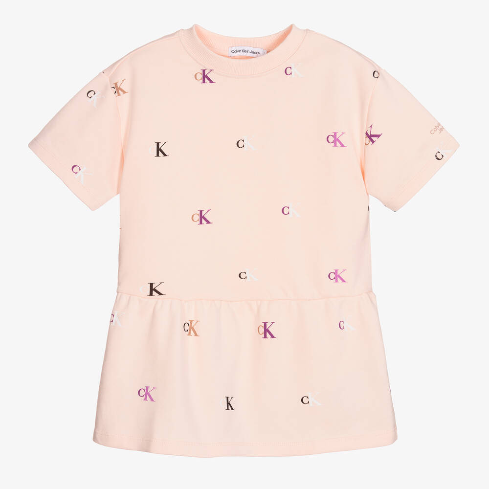 Calvin Klein Jeans - Girls Pink Monogram Logo Dress | Childrensalon