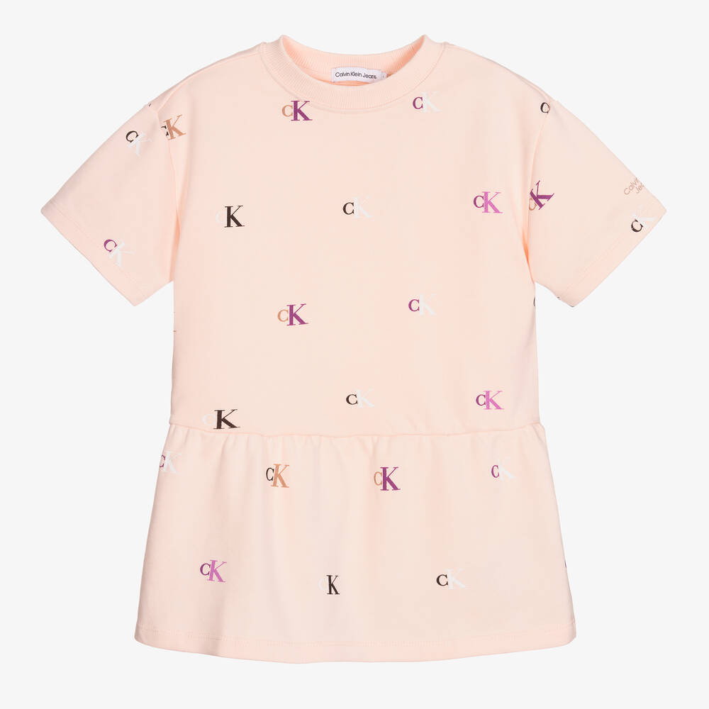 Calvin Klein Jeans-Girls Pink Monogram Logo Dress | Childrensalon Outlet