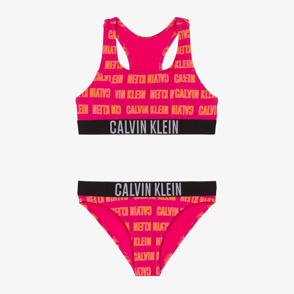 Calvin Klein - مايو بكيني لون زهري وبرتقالي للبنات | Childrensalon