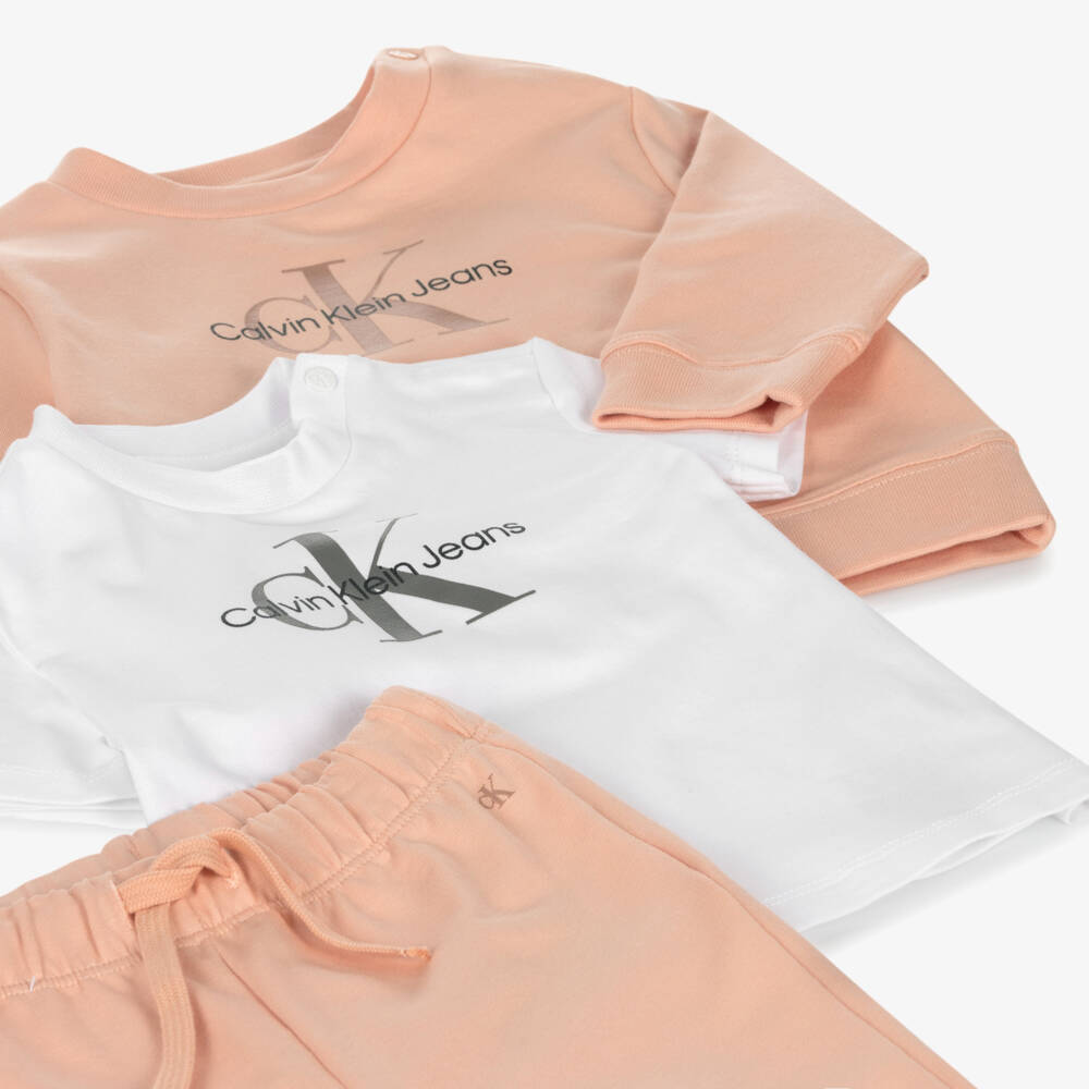 Calvin Klein-Girls Pink Organic Cotton Tracksuit Gift Set | Childrensalon Outlet