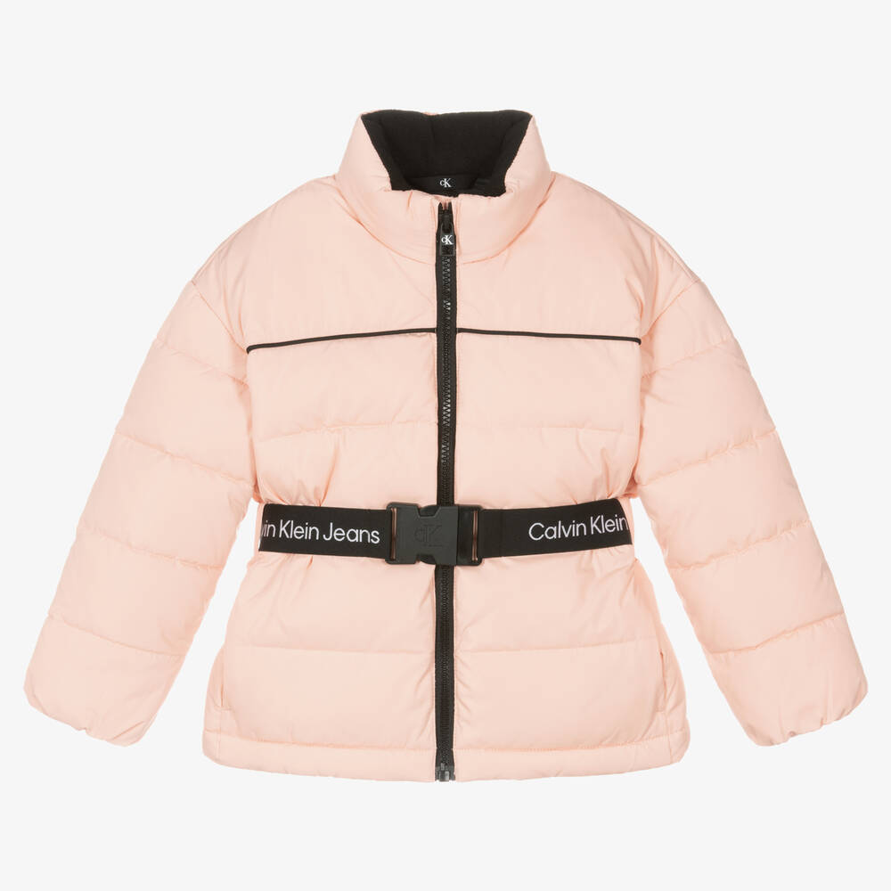 Calvin Klein - Doudoune rose à ceinture fille | Childrensalon