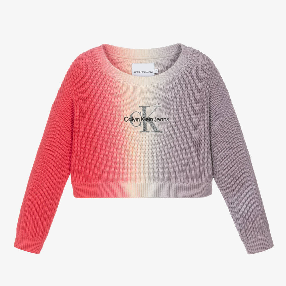 Calvin Klein - Pull rose et violet en coton fille | Childrensalon