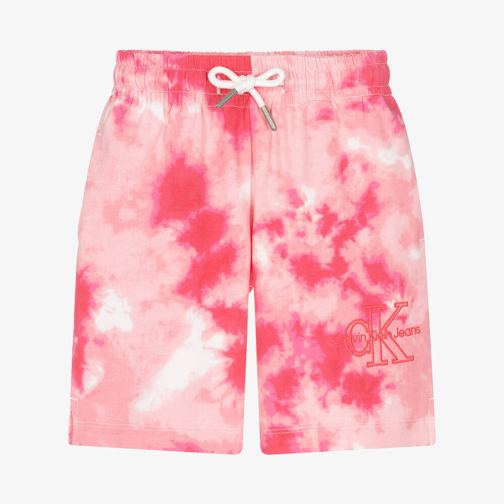 Calvin Klein Jeans - Girls Pink Tie-Dye Cotton Logo Shorts | Childrensalon