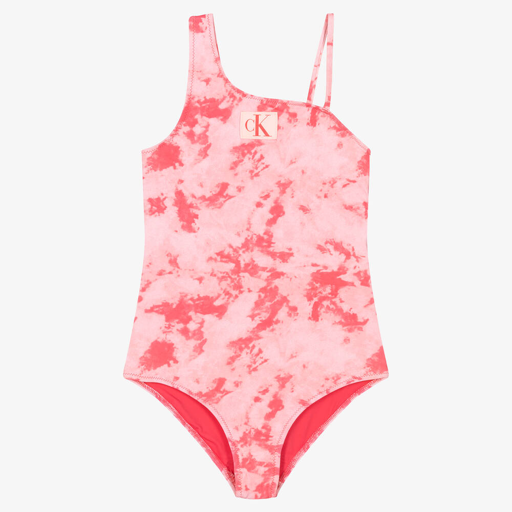 Calvin Klein - Girls Pink Tie-Dye Logo Swimsuit | Childrensalon