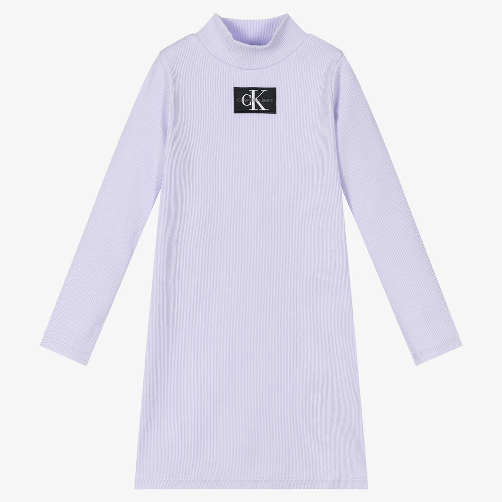 Calvin Klein Jeans - Girls Purple Ribbed Dress | Childrensalon