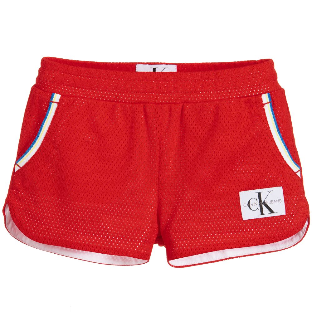 Calvin Klein Jeans - Girls Red Mesh Shorts | Childrensalon