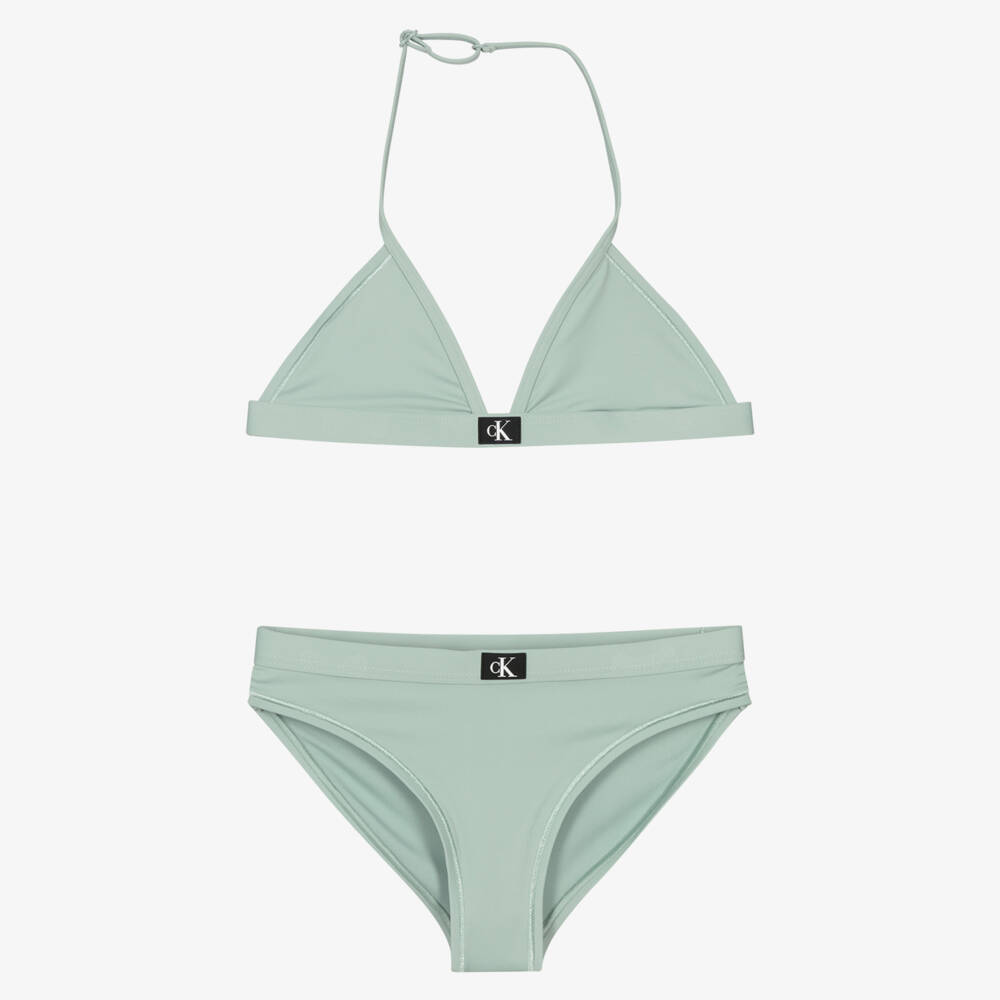 Calvin Klein-Girls Sage Green CK Monogram Triangle Bikini | Childrensalon Outlet