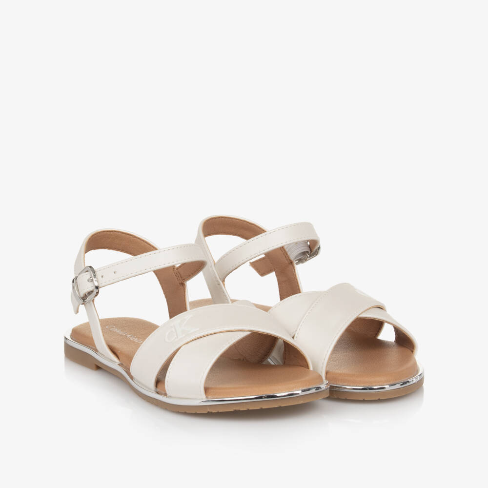 Calvin Klein-Сандалии кремовые атласные для девочек | Childrensalon Outlet