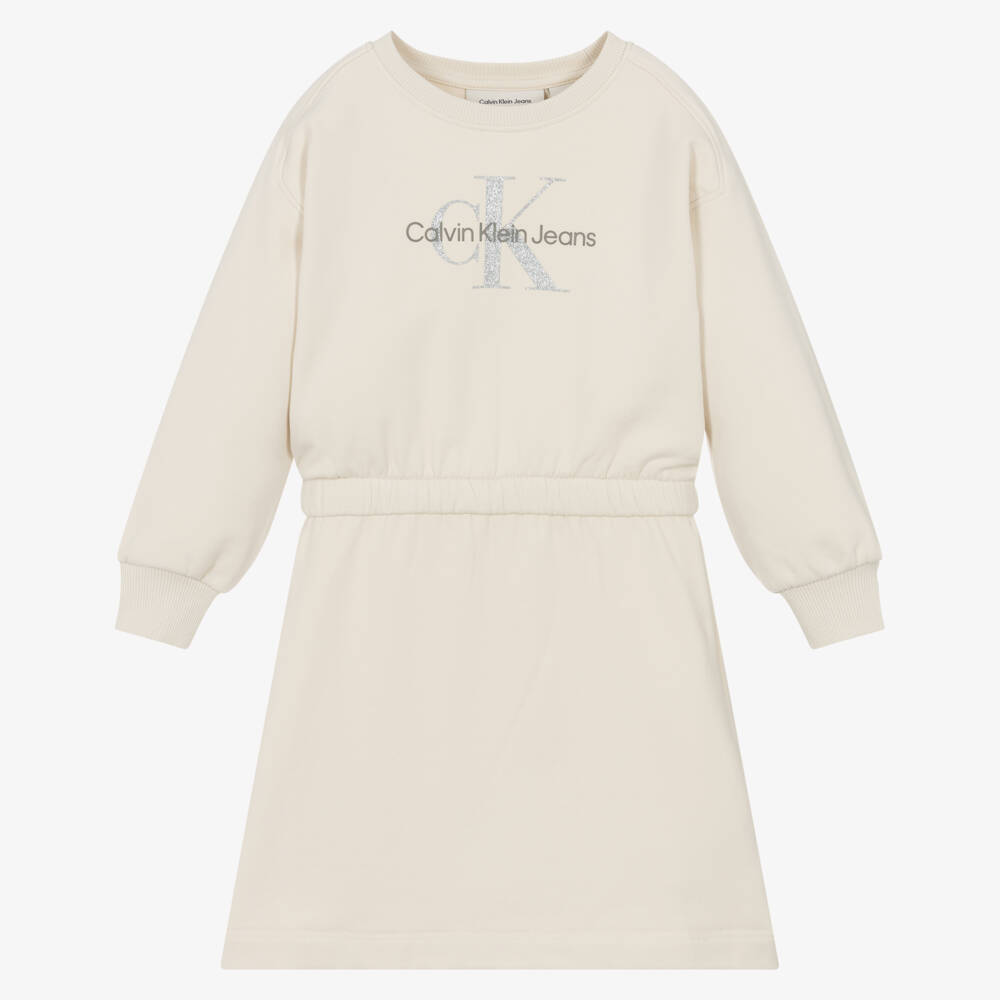 Calvin Klein-فستان بيج لامع بشعار للبنات | Childrensalon Outlet