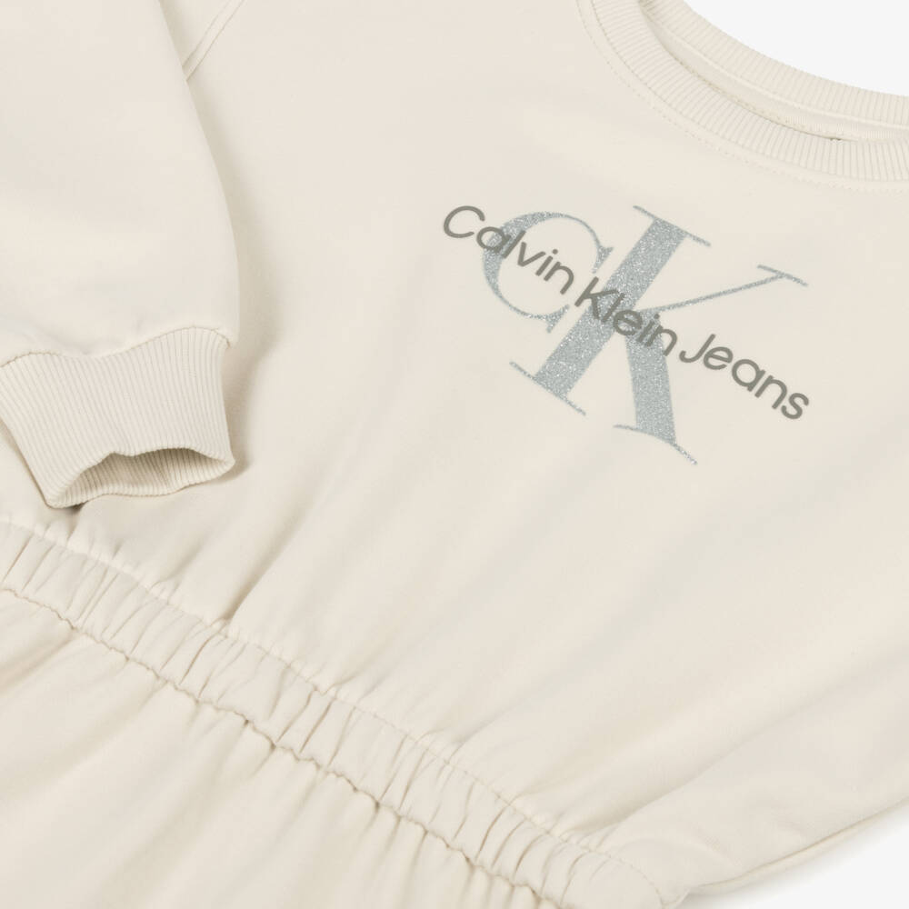 Calvin Klein-Girls Shimmer Beige Logo Dress | Childrensalon Outlet