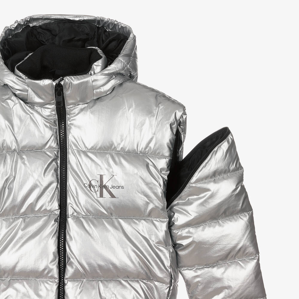 Calvin Klein Jeans-Girls Silver 2-in-1 Jacket | Childrensalon Outlet