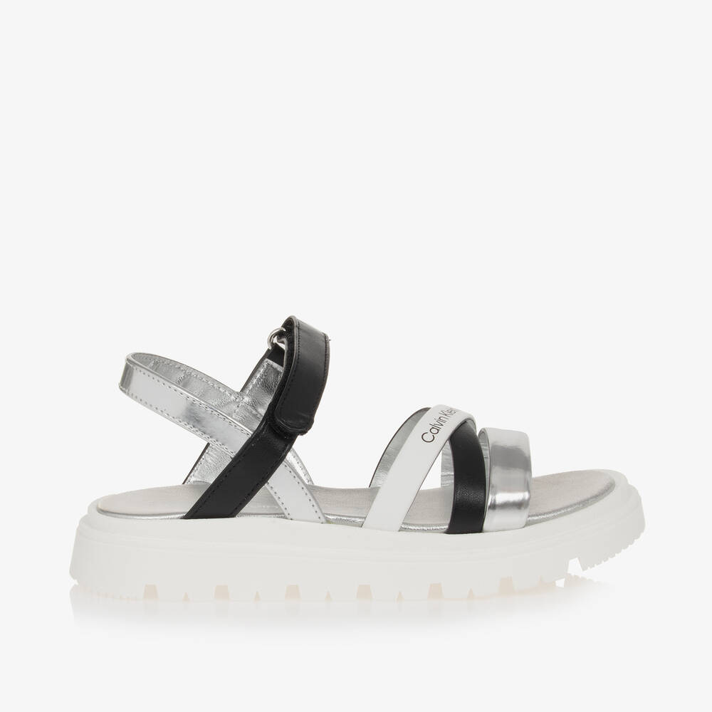 Calvin Klein-Girls Silver & Black Sandals | Childrensalon Outlet