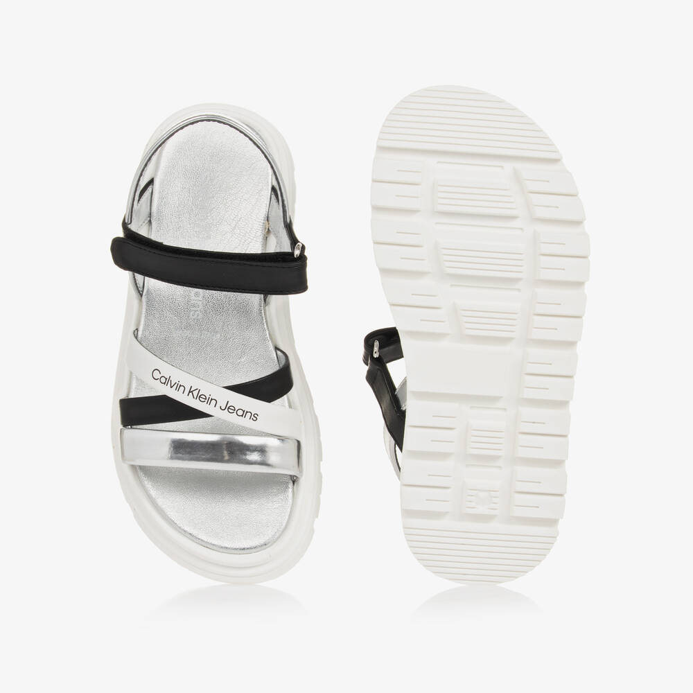 Calvin Klein-Girls Silver & Black Sandals | Childrensalon Outlet