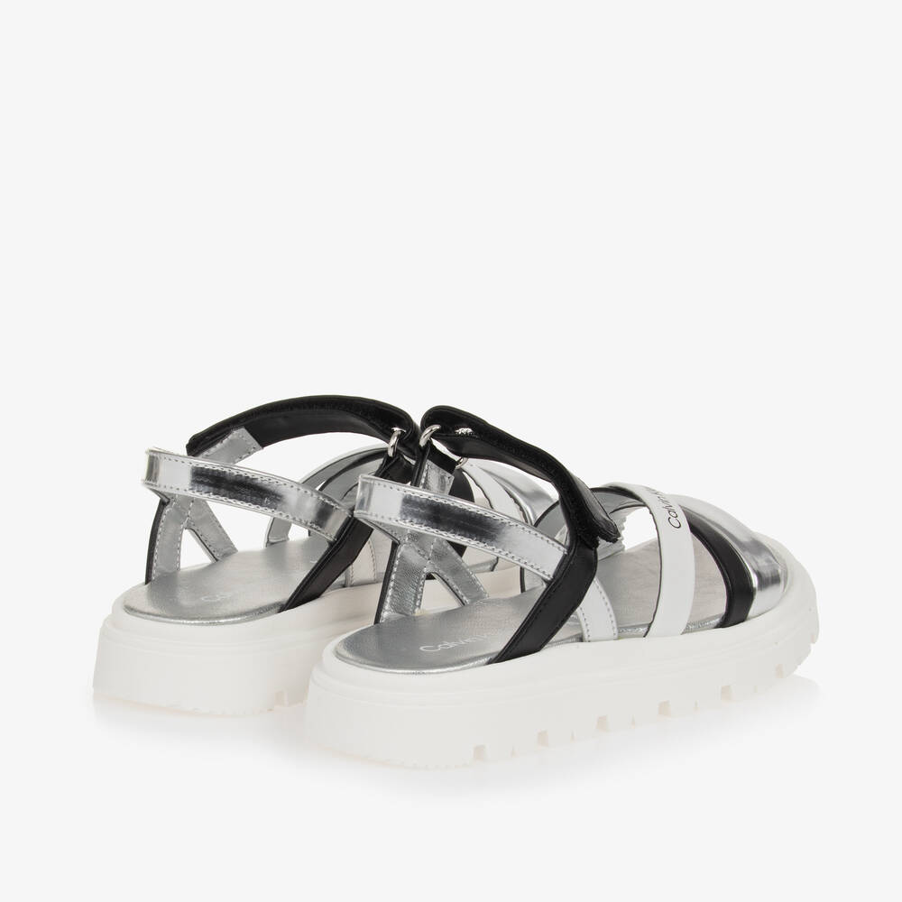 Calvin Klein-Girls Silver & Black Sandals | Childrensalon Outlet