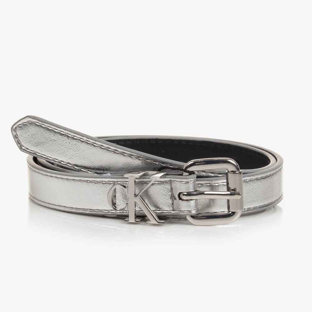 Calvin Klein-Girls Silver Faux Leather Belt | Childrensalon Outlet
