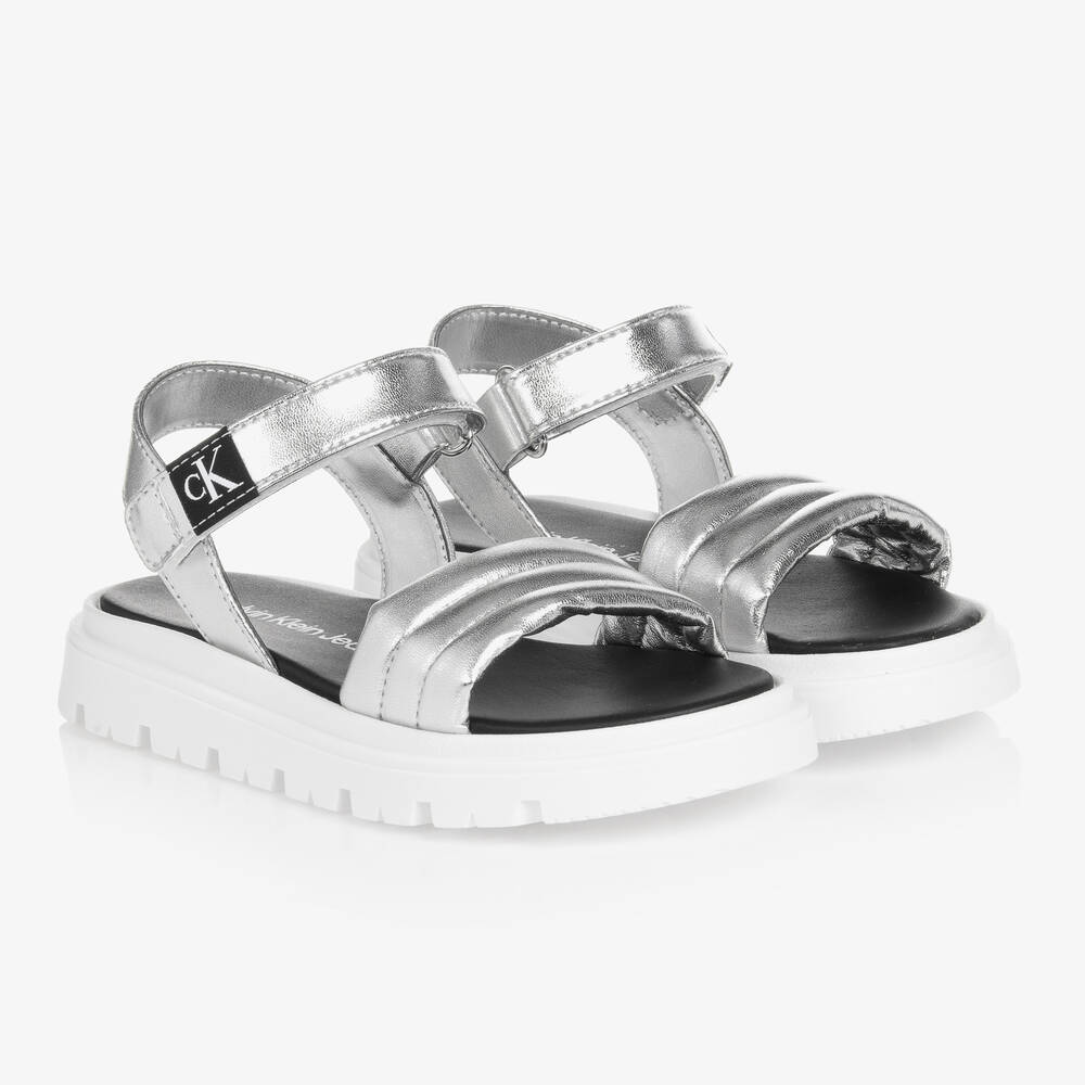 Calvin Klein Jeans - Girls Silver Faux Leather Sandals | Childrensalon