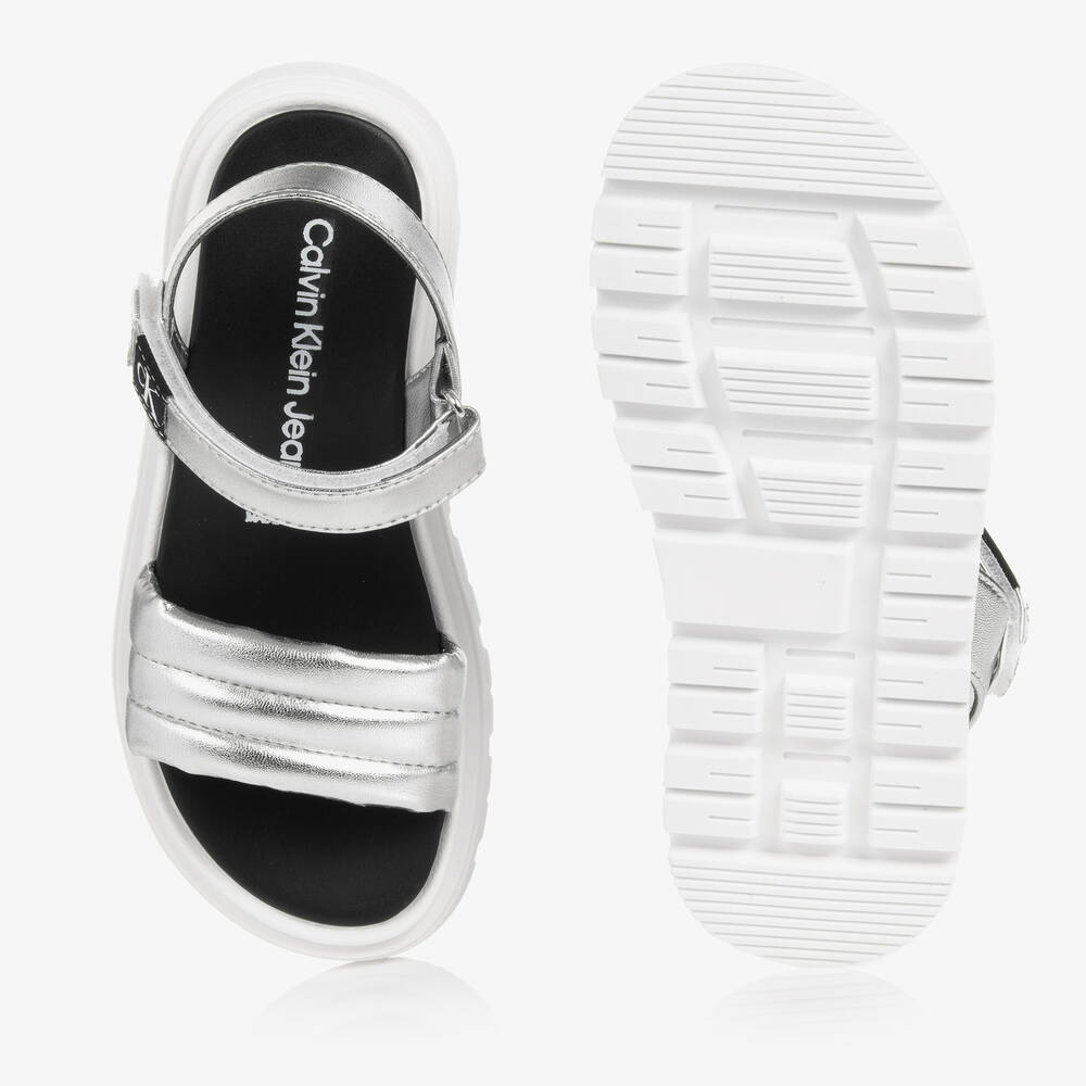 Calvin Klein Jeans Girls Silver Faux Leather Sandals Childrensalon Outlet