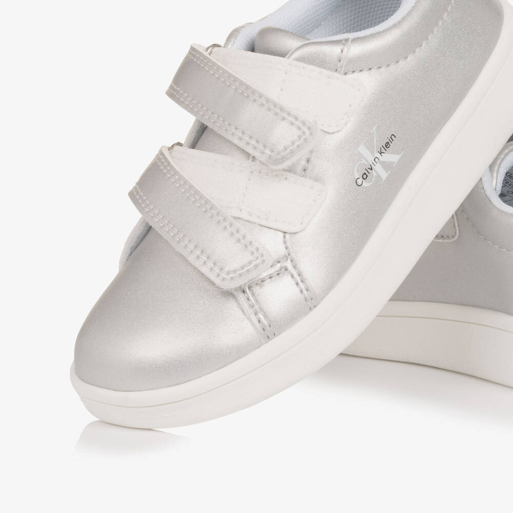 Calvin Klein-Girls Silver Faux Leather Velcro Trainers | Childrensalon Outlet