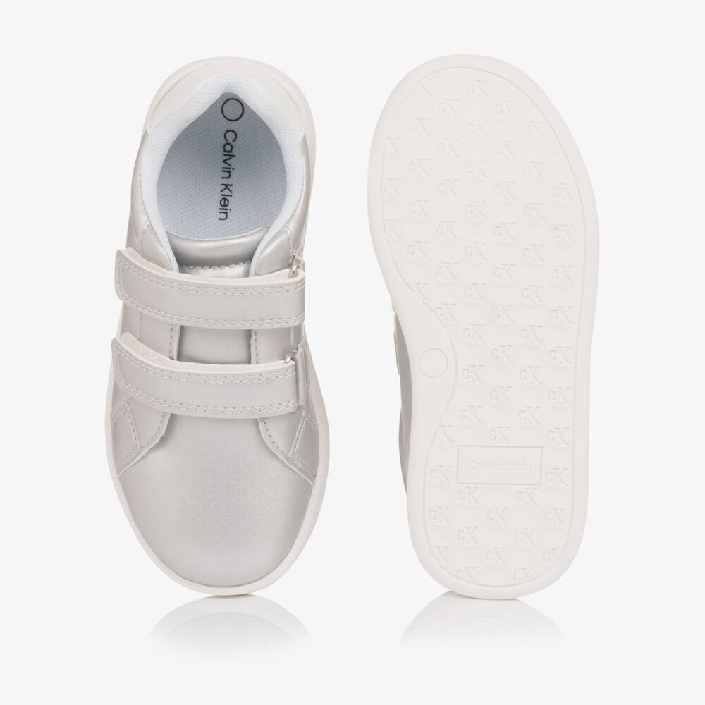 Calvin Klein-Girls Silver Faux Leather Velcro Trainers | Childrensalon Outlet