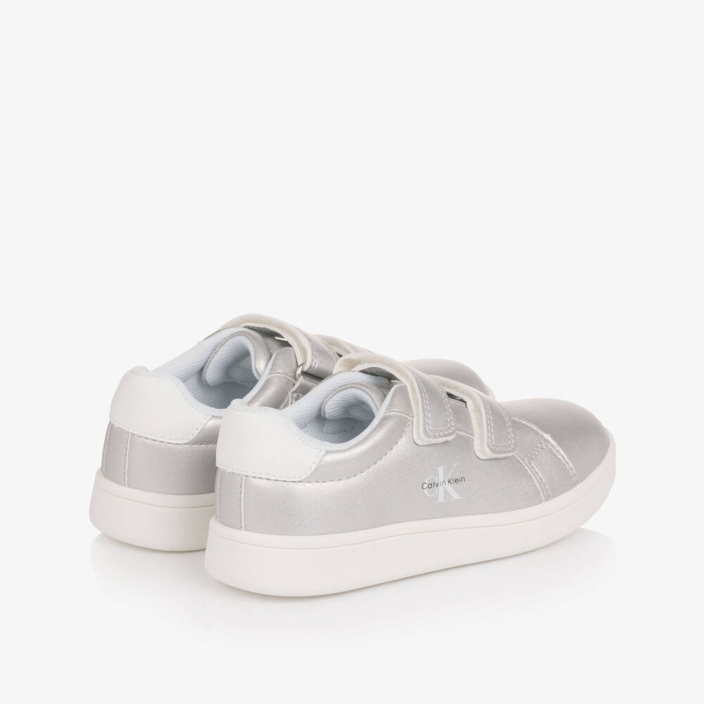 Calvin Klein-Girls Silver Faux Leather Velcro Trainers | Childrensalon Outlet